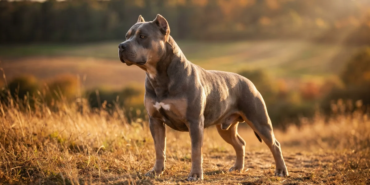 American Bully adulte en plein air, race aux origines américaines et à la morphologie puissante