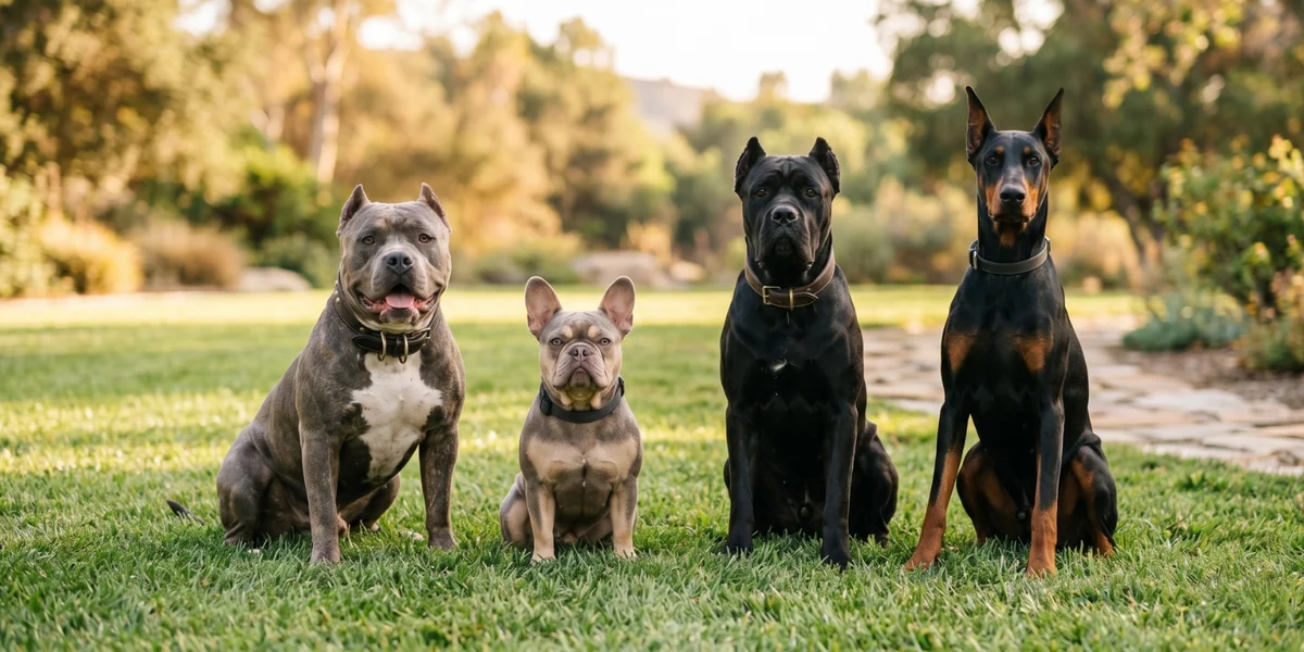 Groupe de races enregistrées au FBKC : American Bully, Bouledogue Français exotique, Cane Corso et Doberman